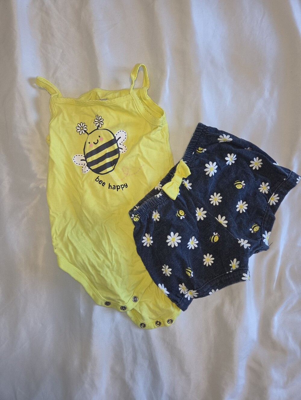 Yellow Bee Onesie and Daisy Shorts Set